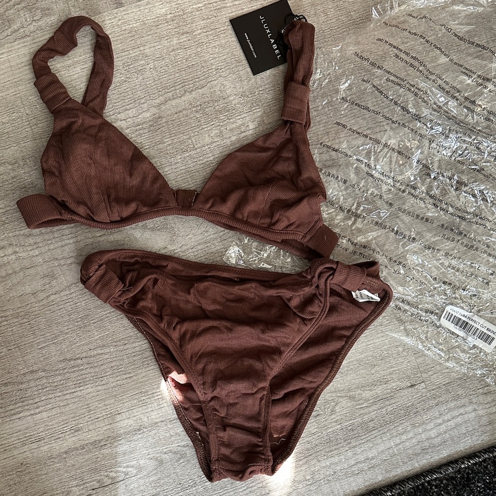 JLUXLABEL Chocolate Brown Ribbed Two-Piece Bikini